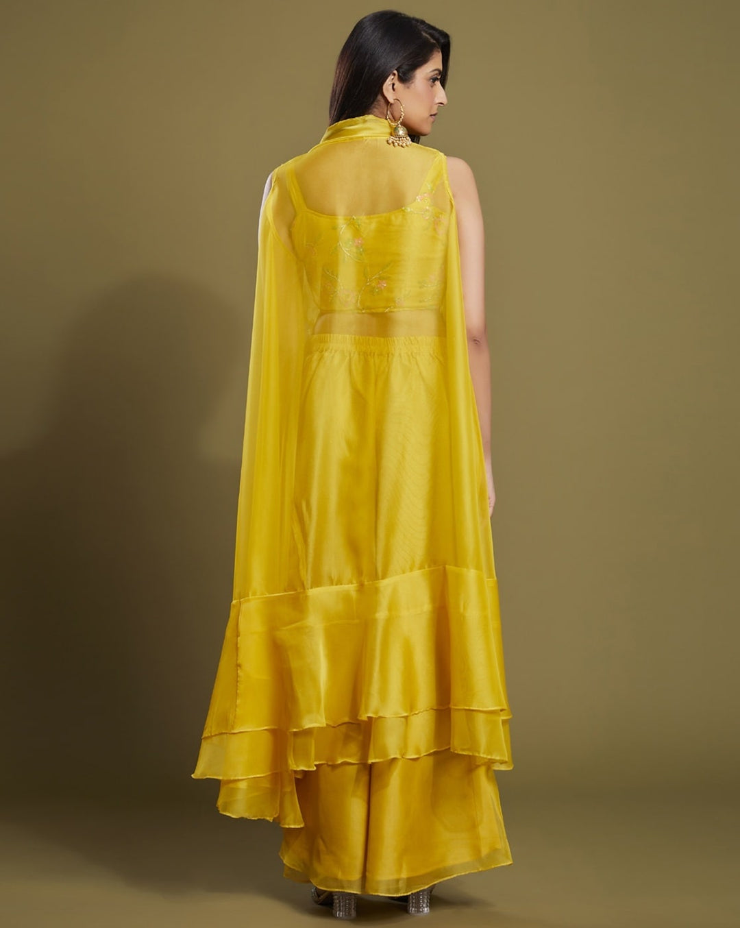 Yellow Organza ready-to-wear Jacket Style co-ords by Qivii