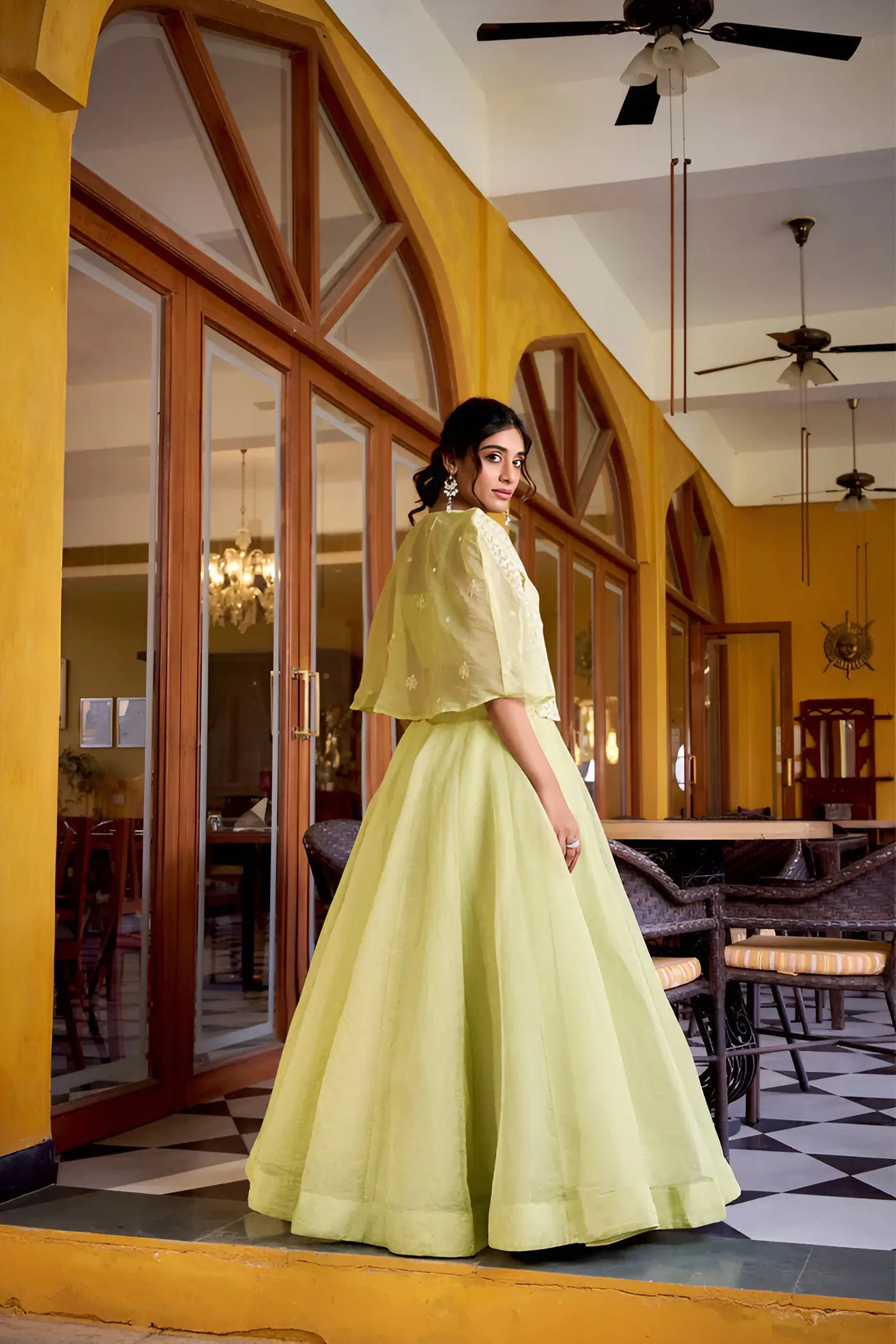Tea Green Allnen Crush Indo-Western Set