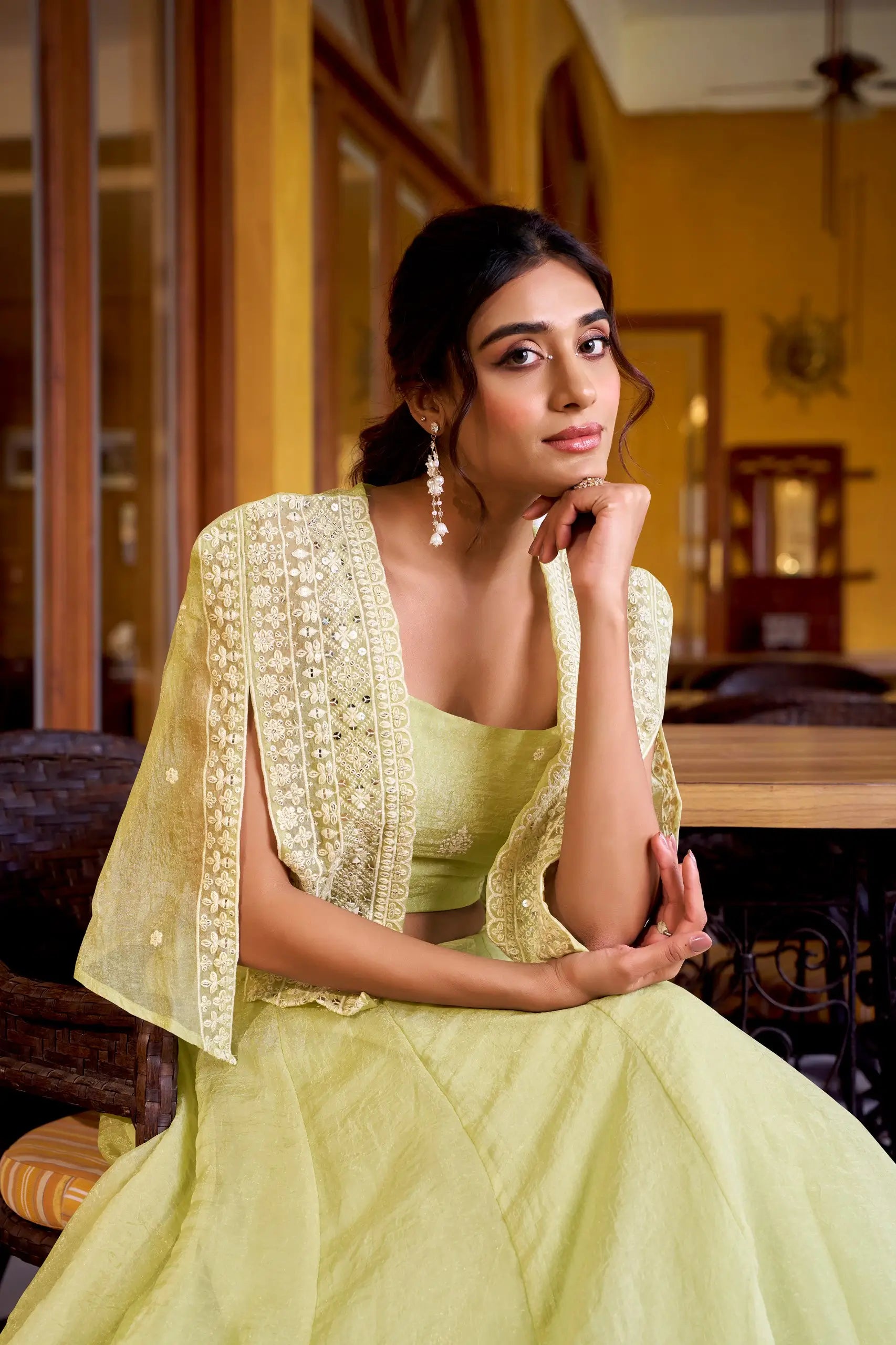 Tea Green Allnen Crush Indo-Western Set