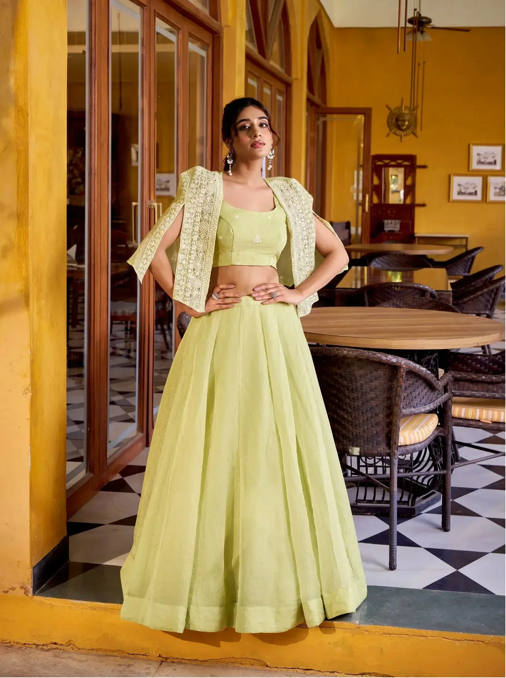 Tea Green Allnen Crush Indo-Western Set