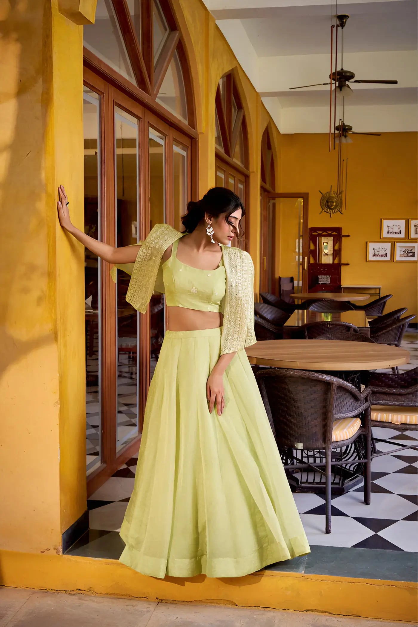 Tea Green Allnen Crush Indo-Western Set