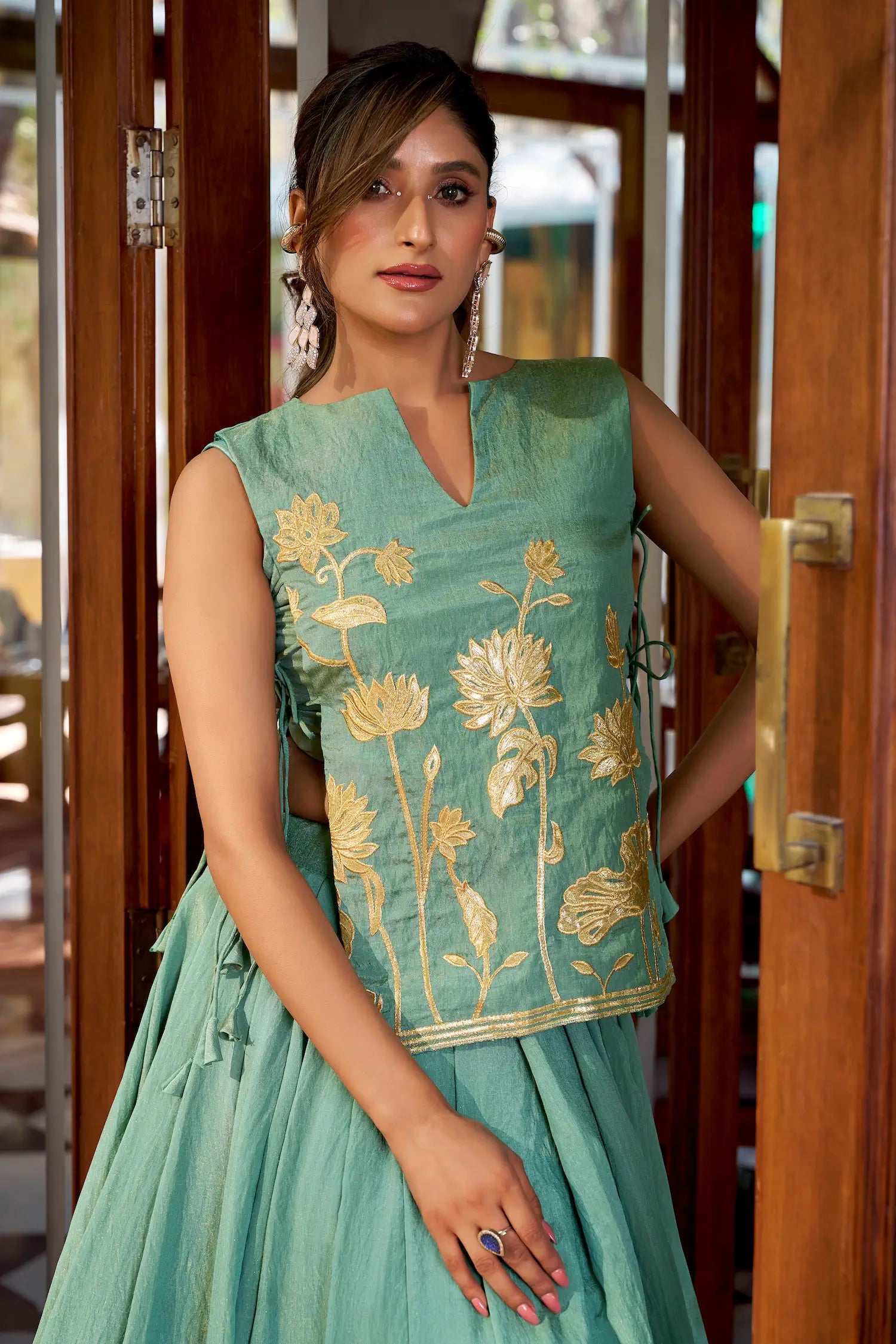 Sea Blue Embroidered Indo Western Set