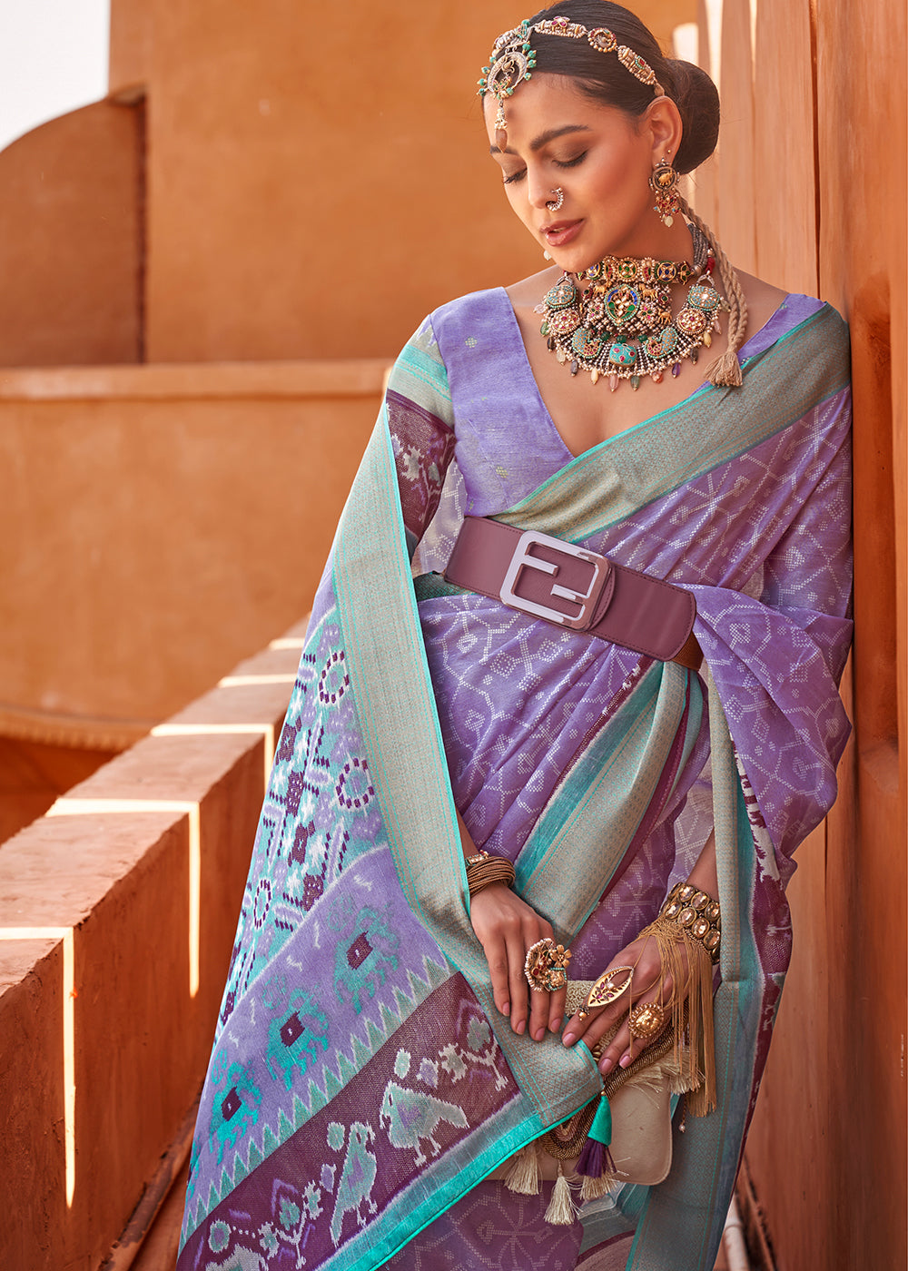 Orchid Purple Printed Cotton Silk Saree