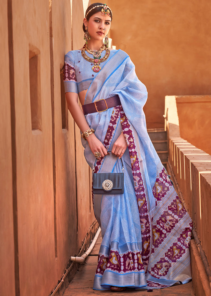 Maya Blue Printed Cotton Silk Saree