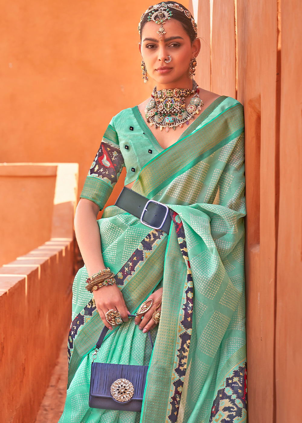 Emerald Green Printed Cotton Silk Saree