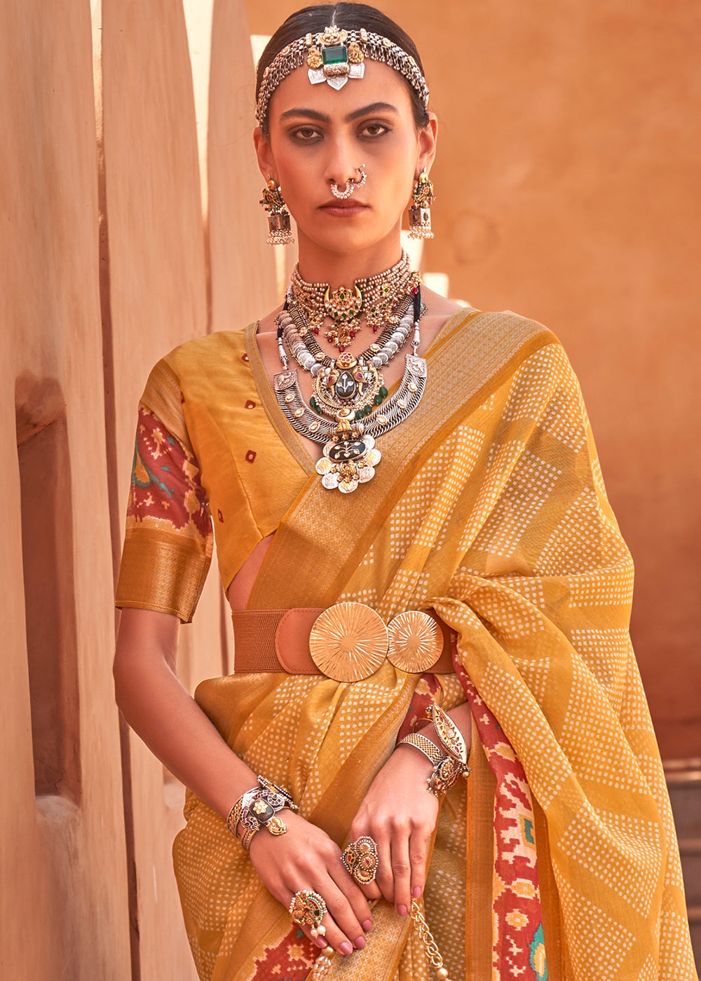 Canary Yellow Printed Cotton Silk Saree