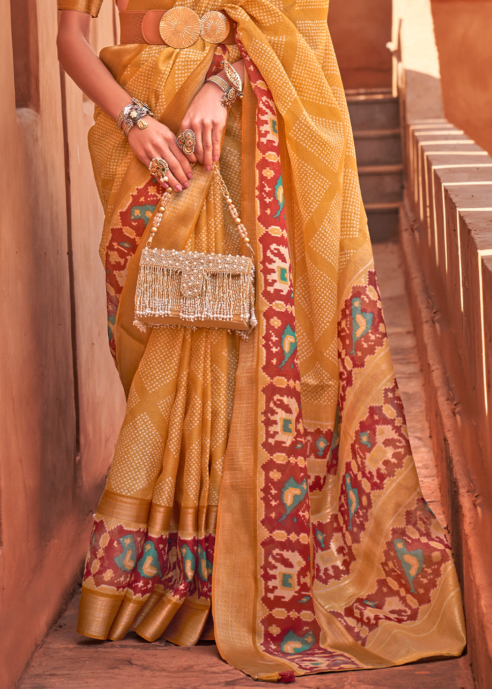 Canary Yellow Printed Cotton Silk Saree