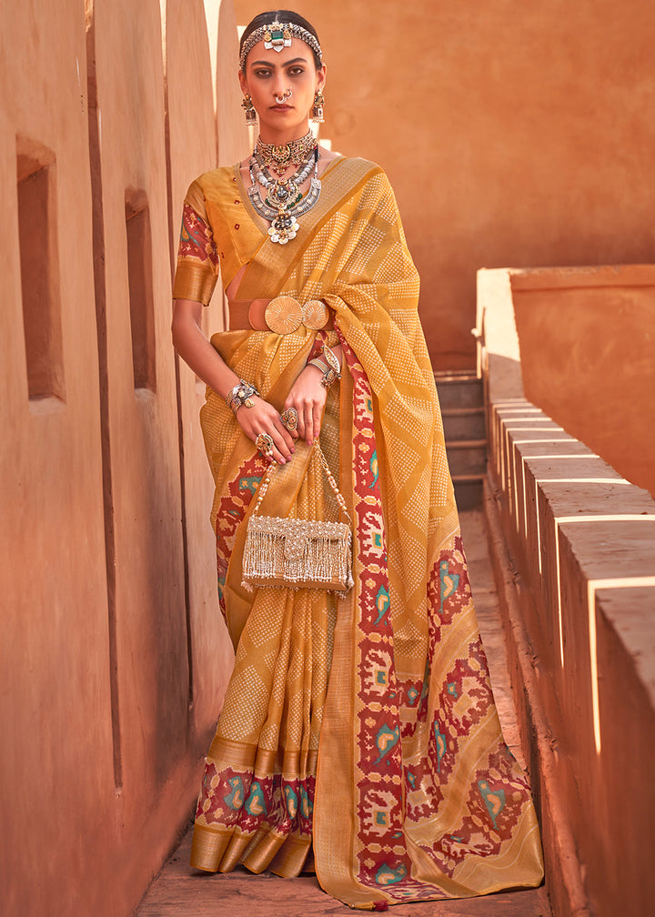 Canary Yellow Printed Cotton Silk Saree