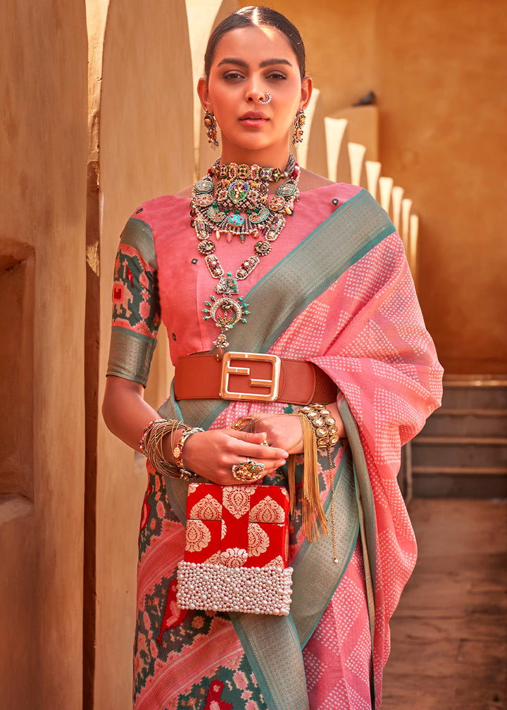 Baby Pink Printed Cotton Silk Saree