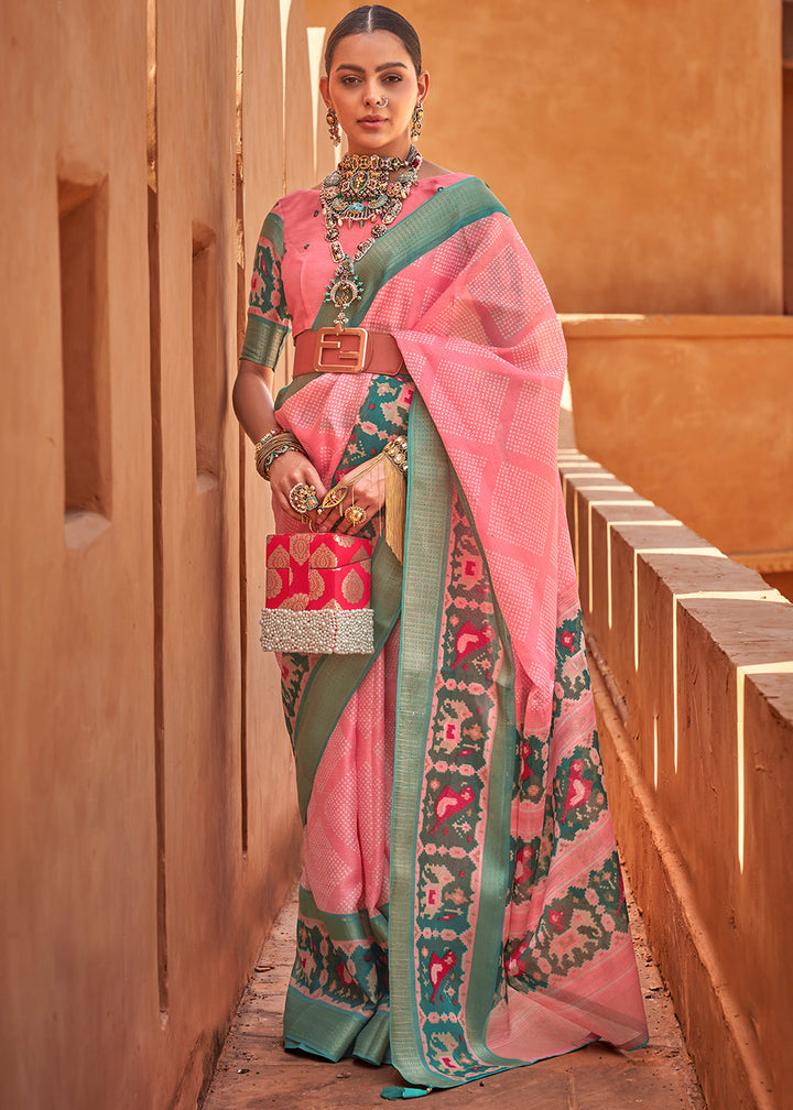 Baby Pink Printed Cotton Silk Saree