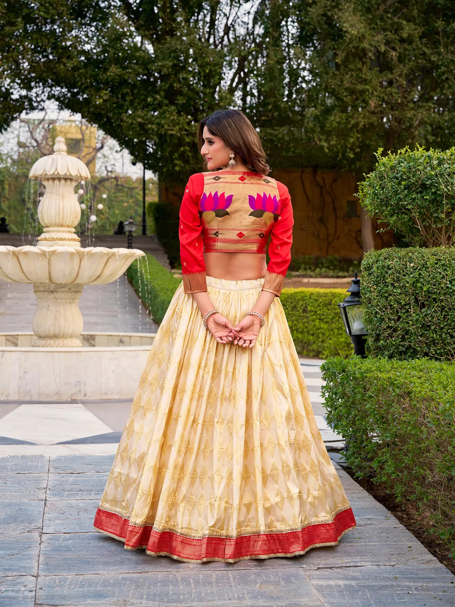 Dark Beige Jacquard Silk Paithani Co-ord set Lehenga
