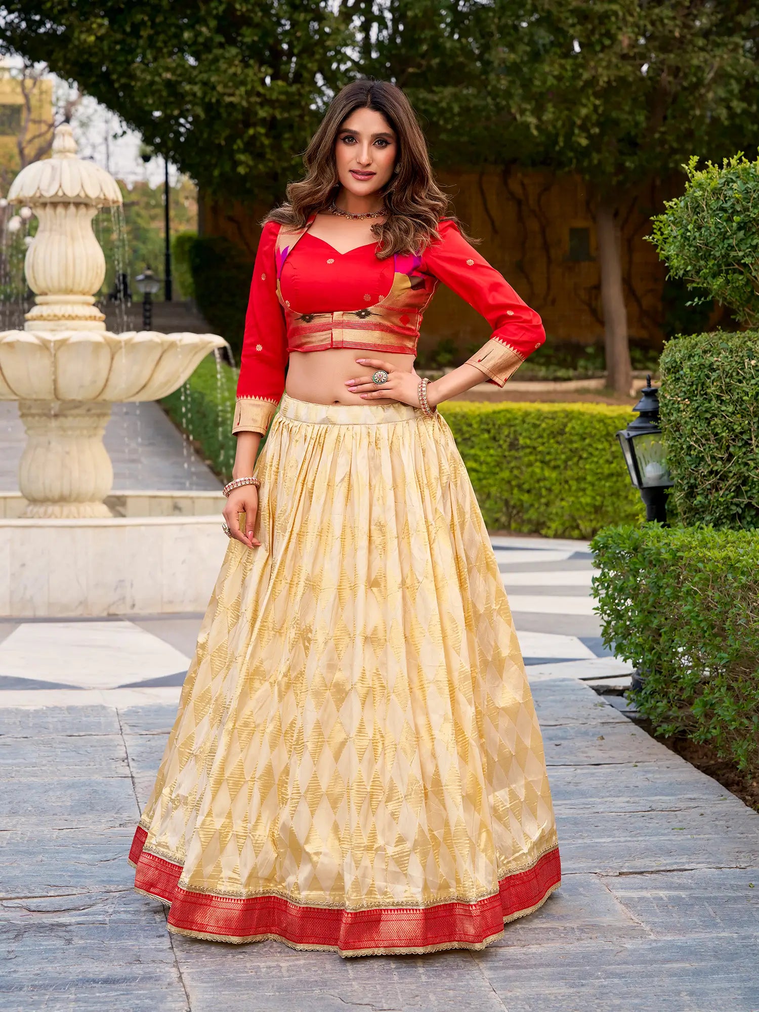 Dark Beige Jacquard Silk Paithani Co-ord set Lehenga