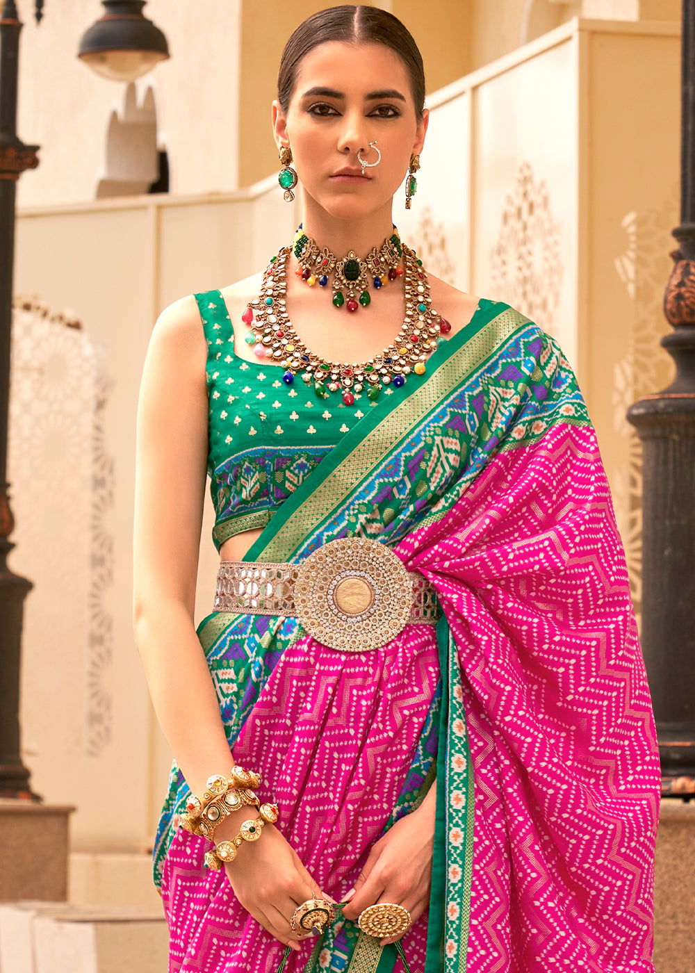 Hot Pink Patola Printed Silk Saree