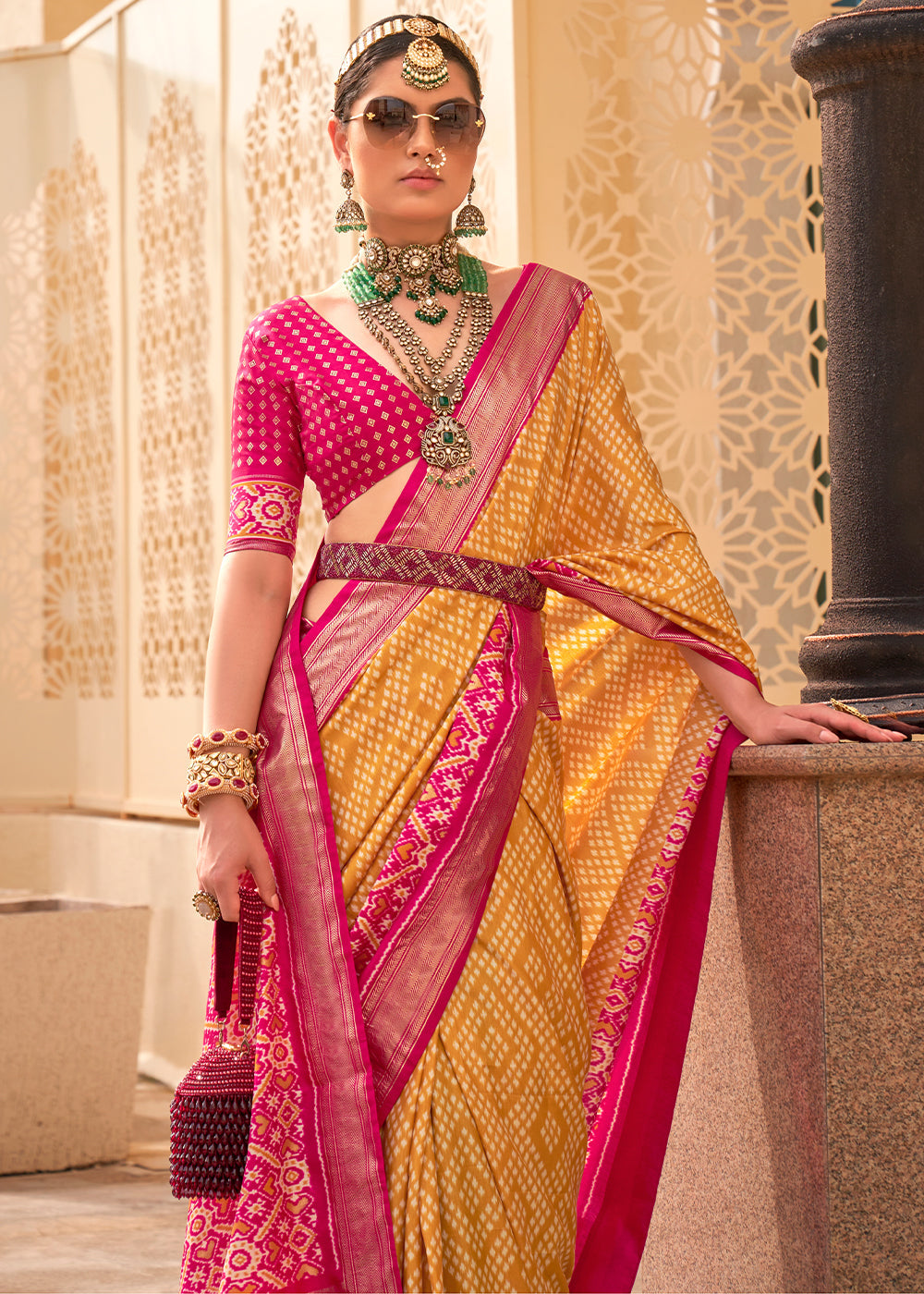 Sunrise Yellow Patola Printed Silk Saree