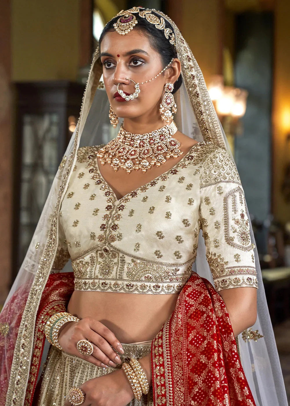 Silk With Embroidery, Sequence, Thread, Pearl & Zari Weaving Work Bridal Semi Stitched Lehenga