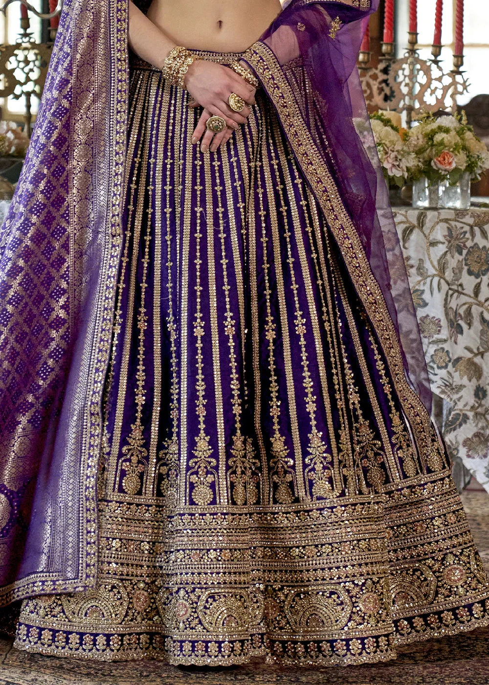 Silk With Embroidery, Sequence, Thread, Pearl & Zari Weaving Work Bridal Semi Stitched Lehenga