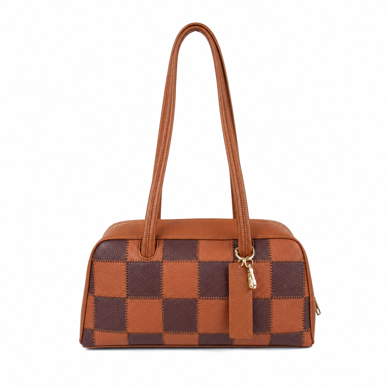Ounamei Checkered Vegan Leather Shoulder Bag for Women – Large Capacity Everyday Tote Purse