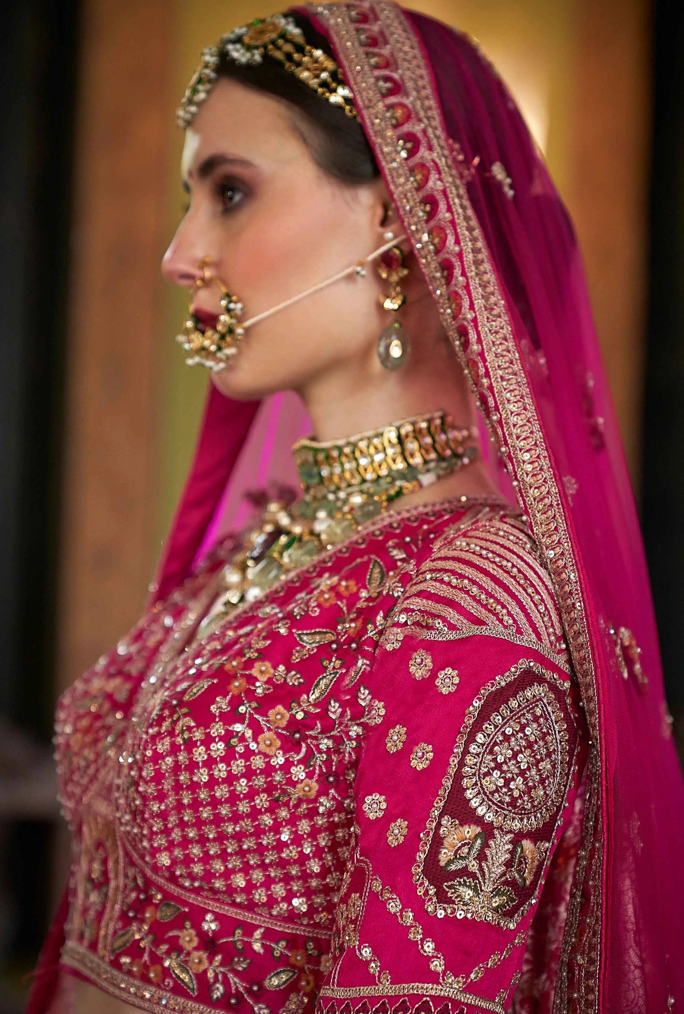 Pink Bridal Lehenga With Heavy Embroidery & Pearl Work - qivii