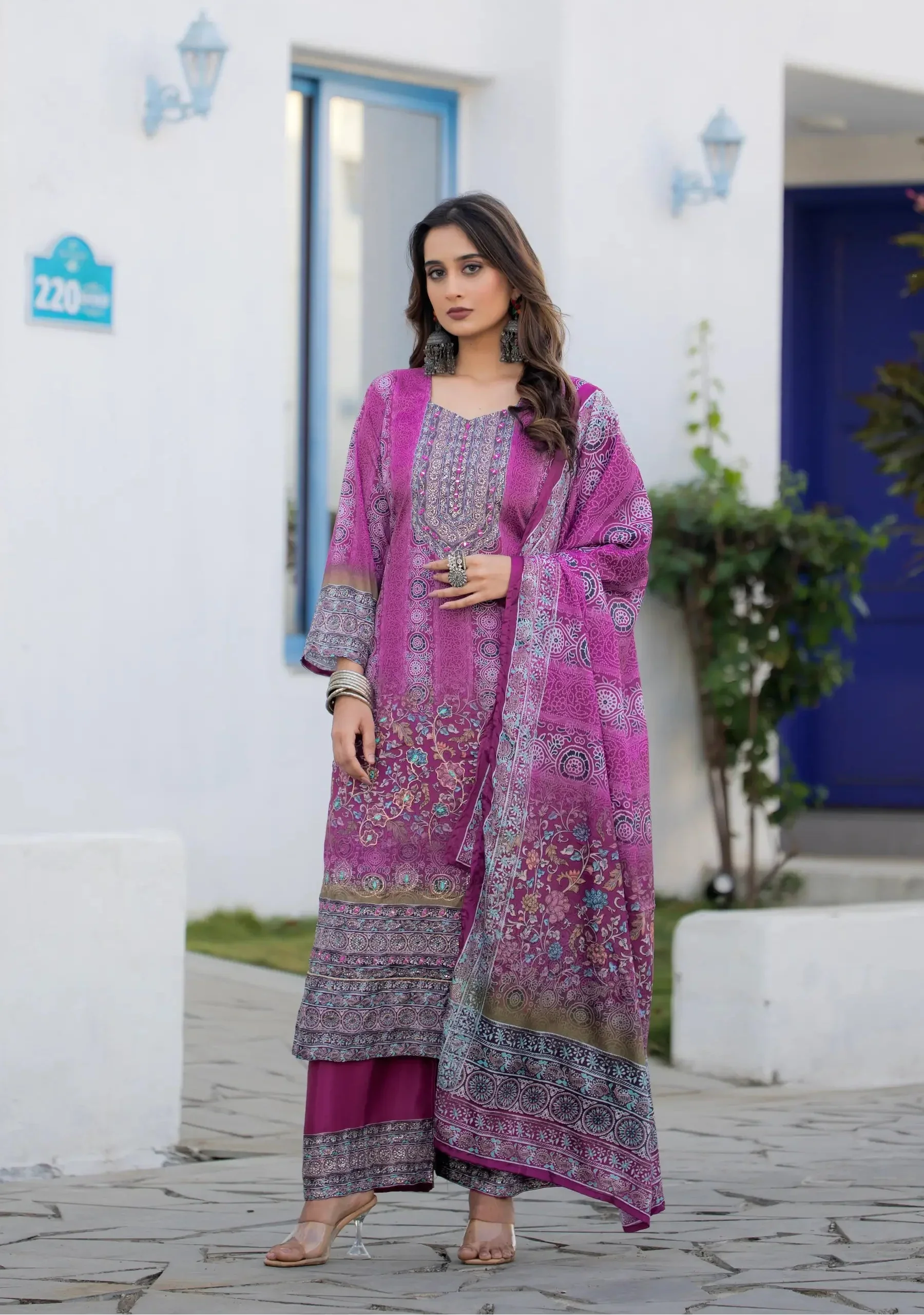 Purple Chinon Handwork & Printed Salwar Suit - qivii