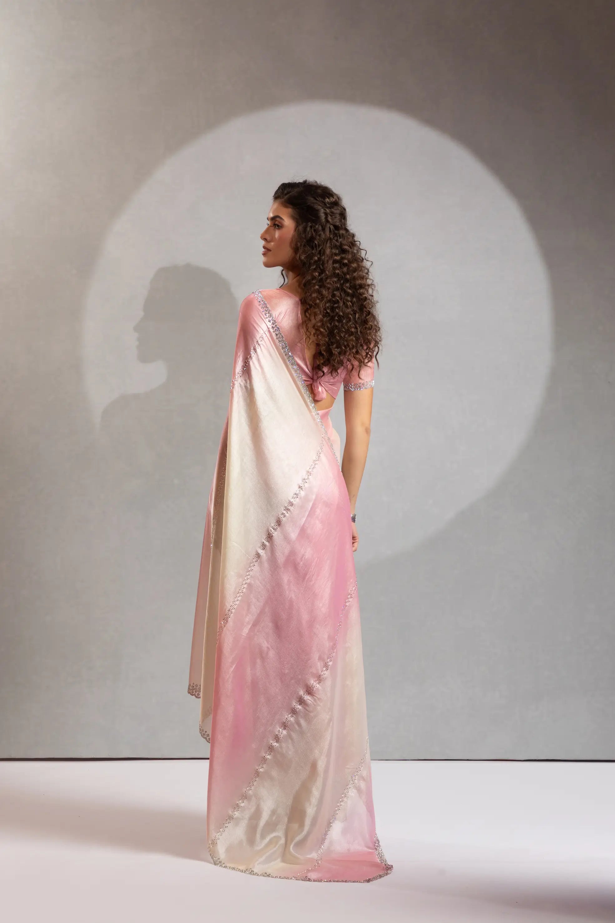 Blush Pink-Ivory Satin Silk Jarkan Hand Work Saree - qivii