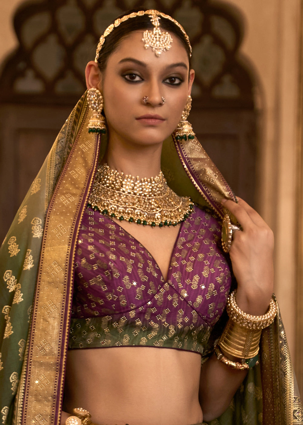 Shades Of Brown Ready to Wear Designer Silk Lehenga Choli with Sparkle & Aari Mirror work | Ready To Wear - qivii