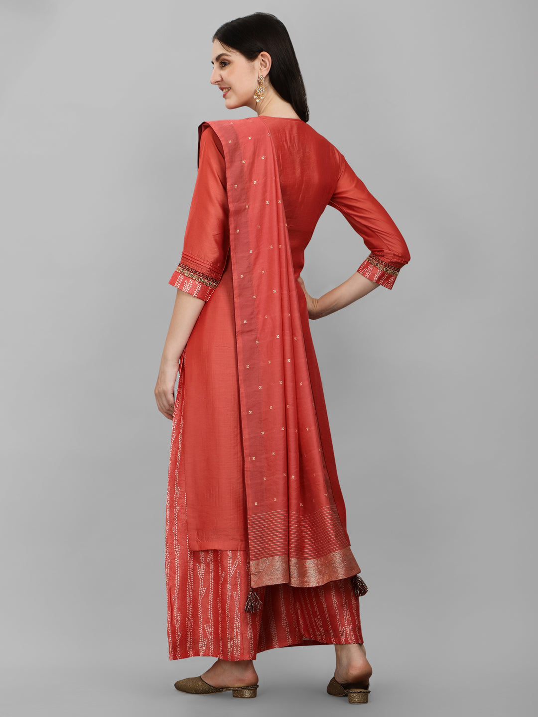 Rust Embroidery Kurta Suit Set by Qivii