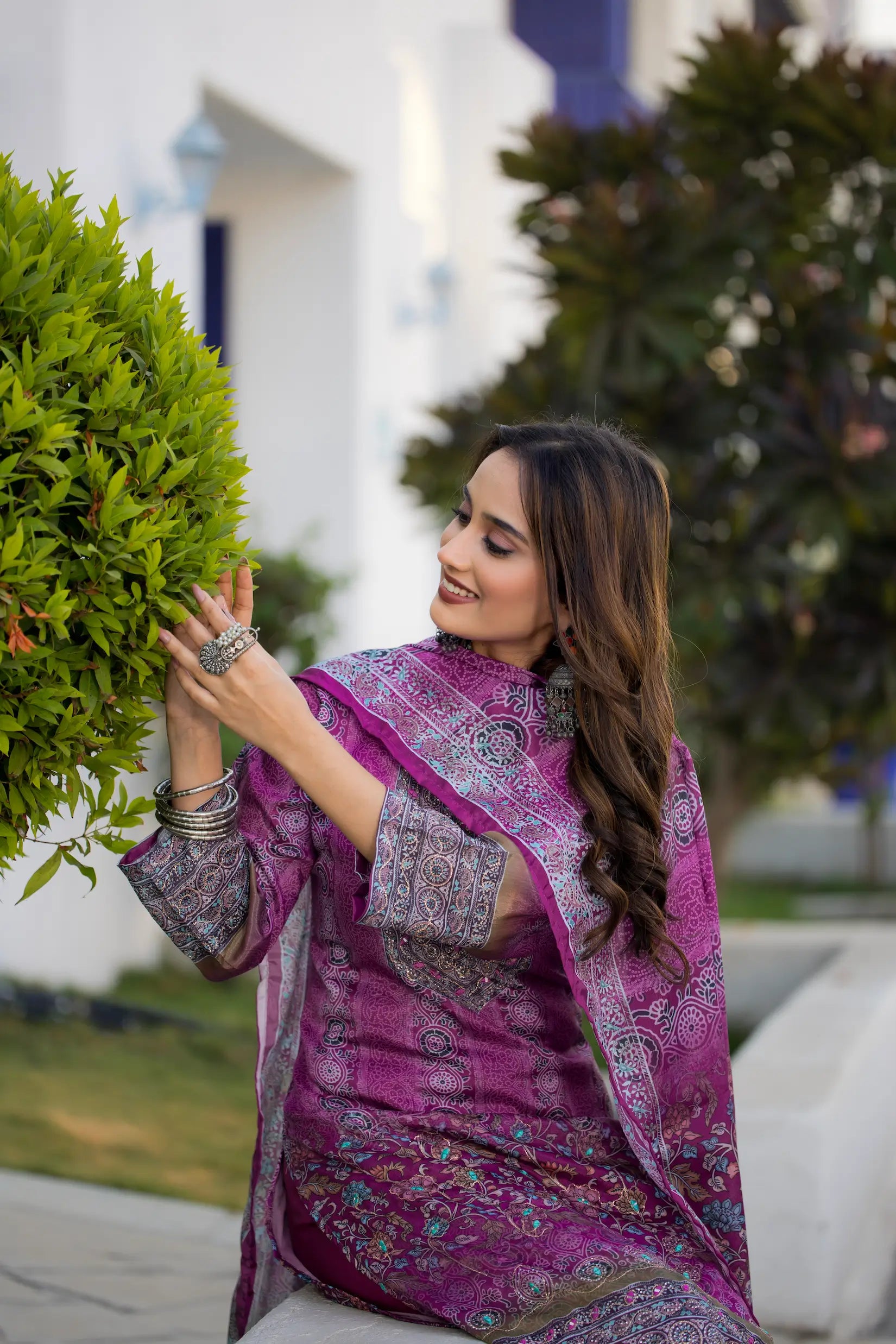 Purple Chinon Handwork & Printed Salwar Suit - qivii