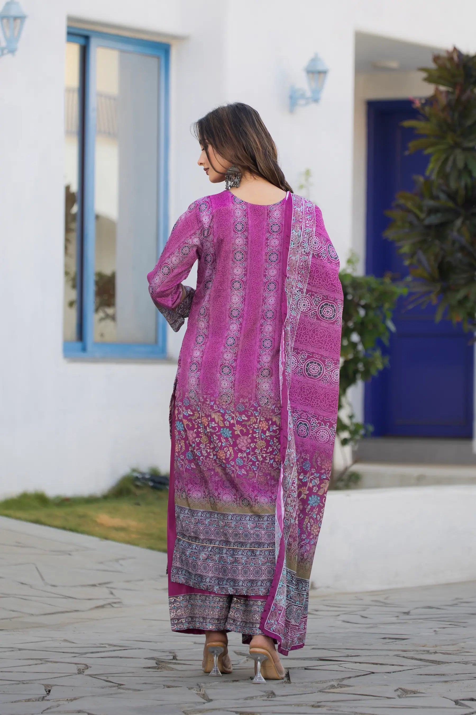 Purple Chinon Handwork & Printed Salwar Suit - qivii