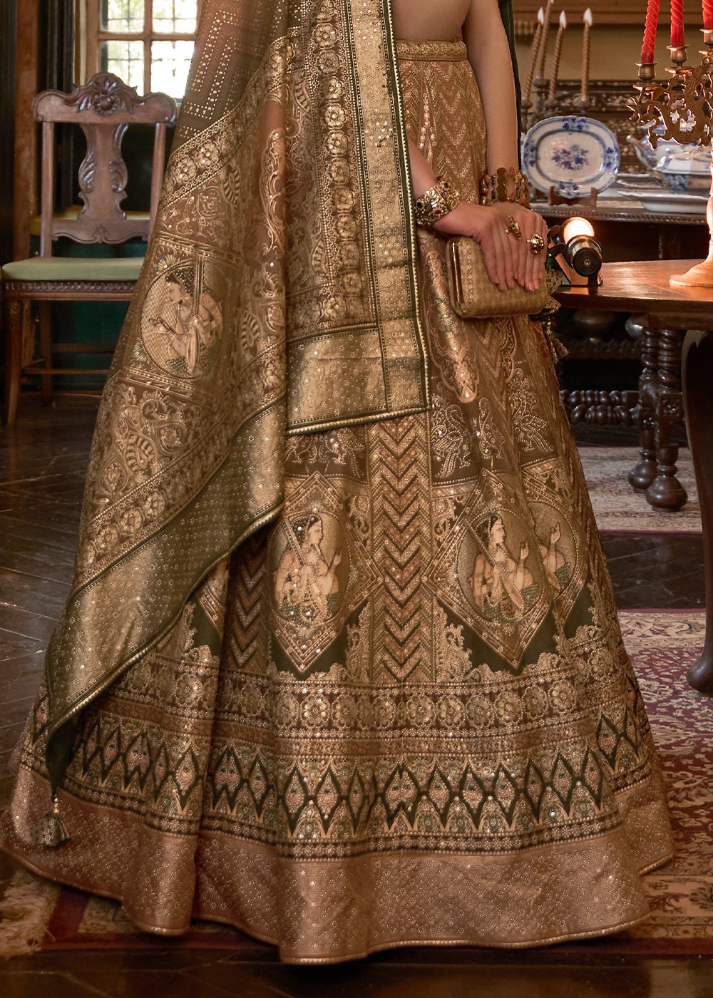 Shades Of Green Ready to Wear Designer Silk Lehenga Choli with Sparkle & Mirror work | Ready To Wear - qivii