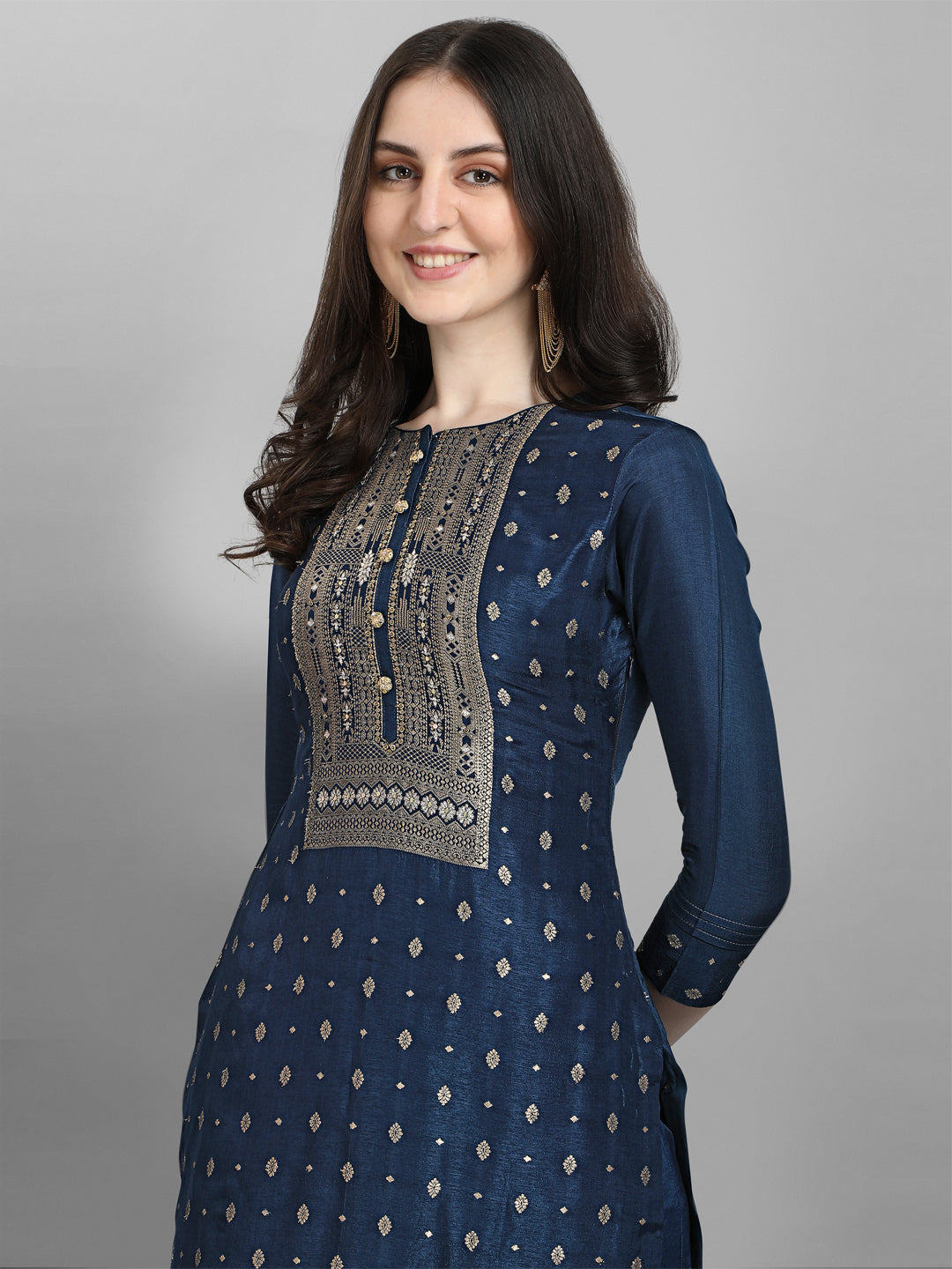 Blue Jacquard Kurta Suit Set by Qivii