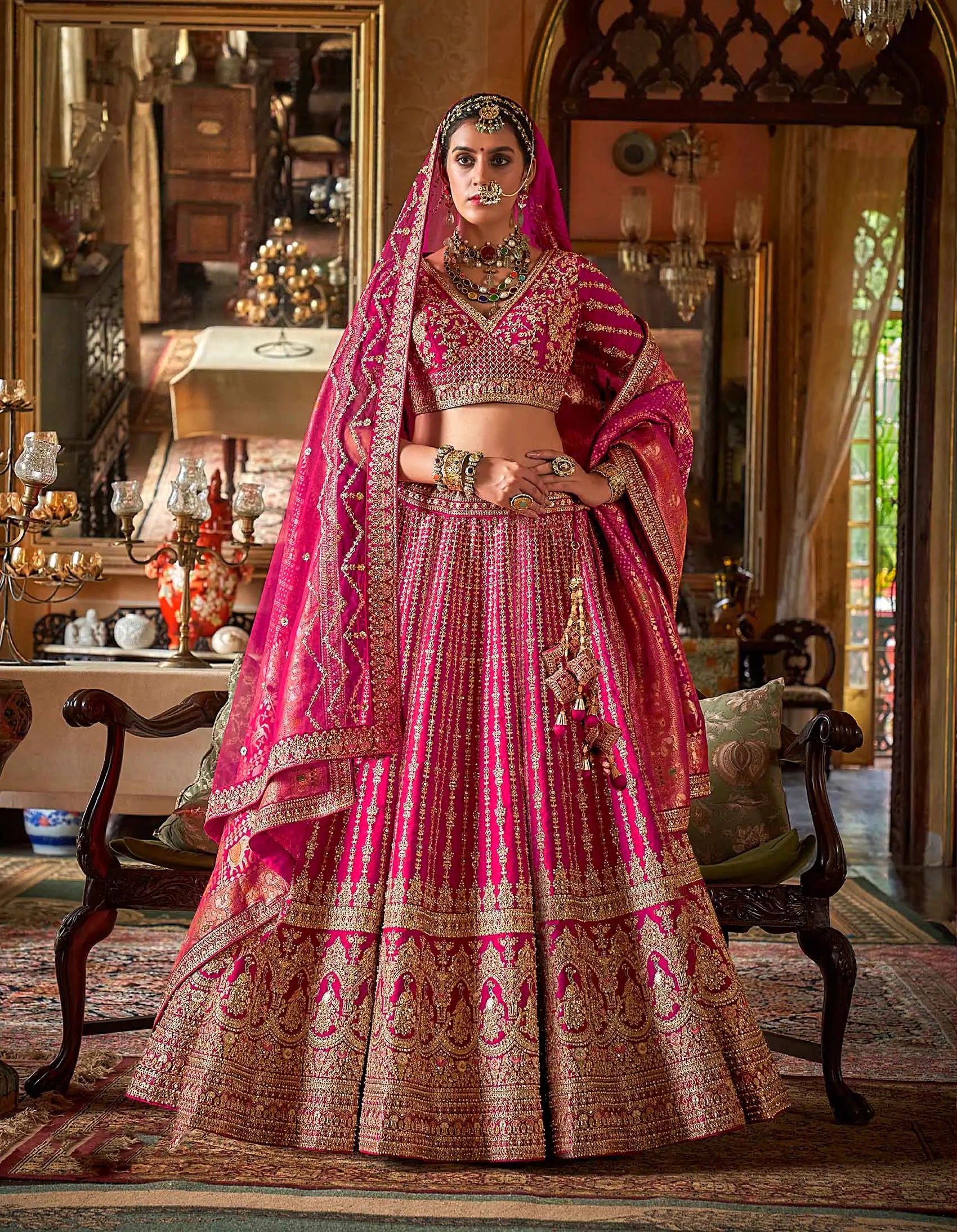 Bridal Pink Lehenga With Heavy Embroidery & Pearl Work - qivii