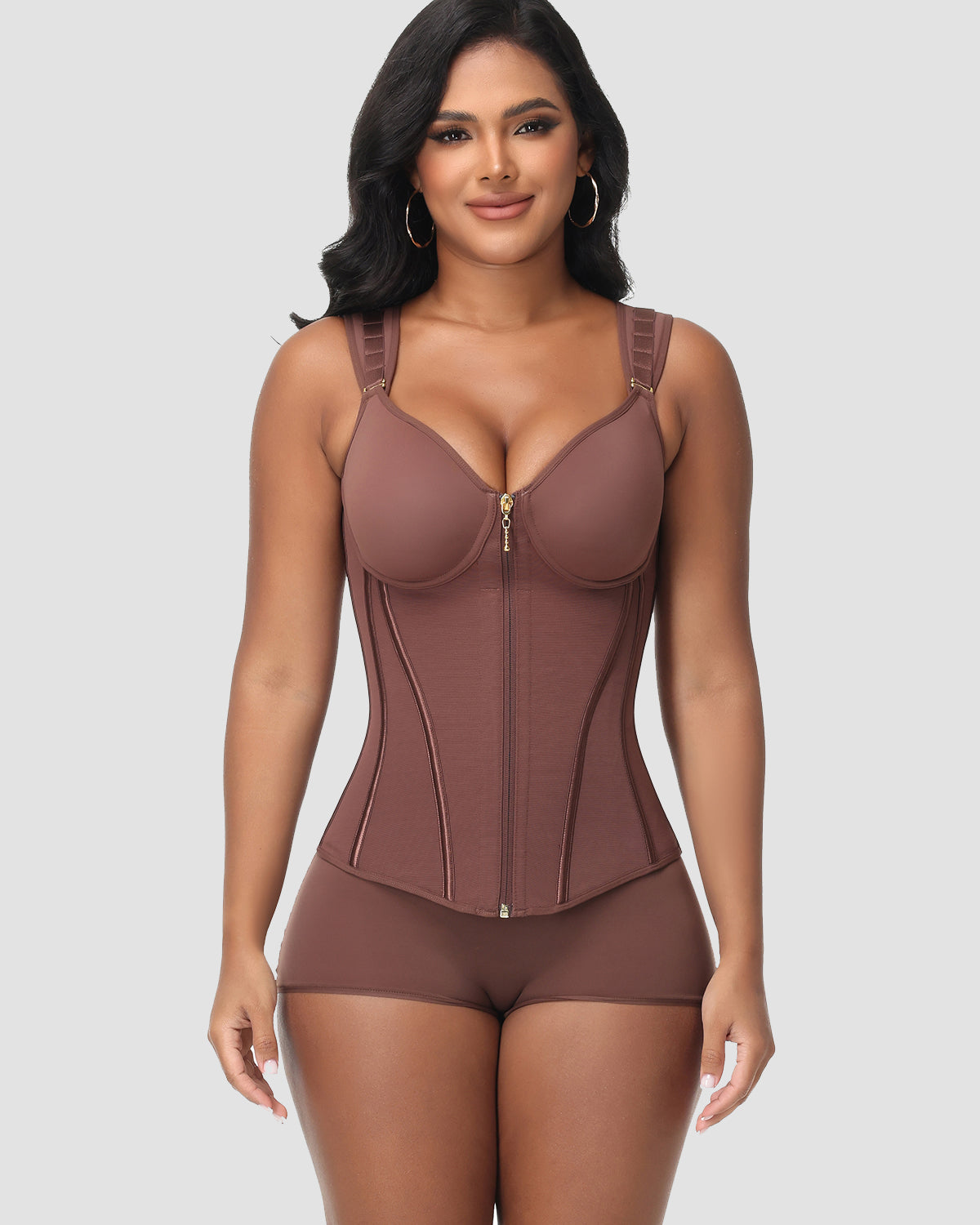 Double Compression Long Slimming Faja Waist Trainer Zipper Vest with Bra