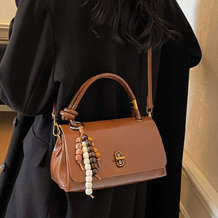 Women’s Lumière Mini Flap Bag – Glossy Waxed PU Leather, Metallic Lock Chain Shoulder & Crossbody Bag