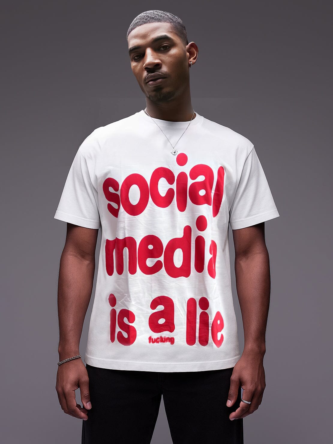 White Social Media Oversized Tshirt