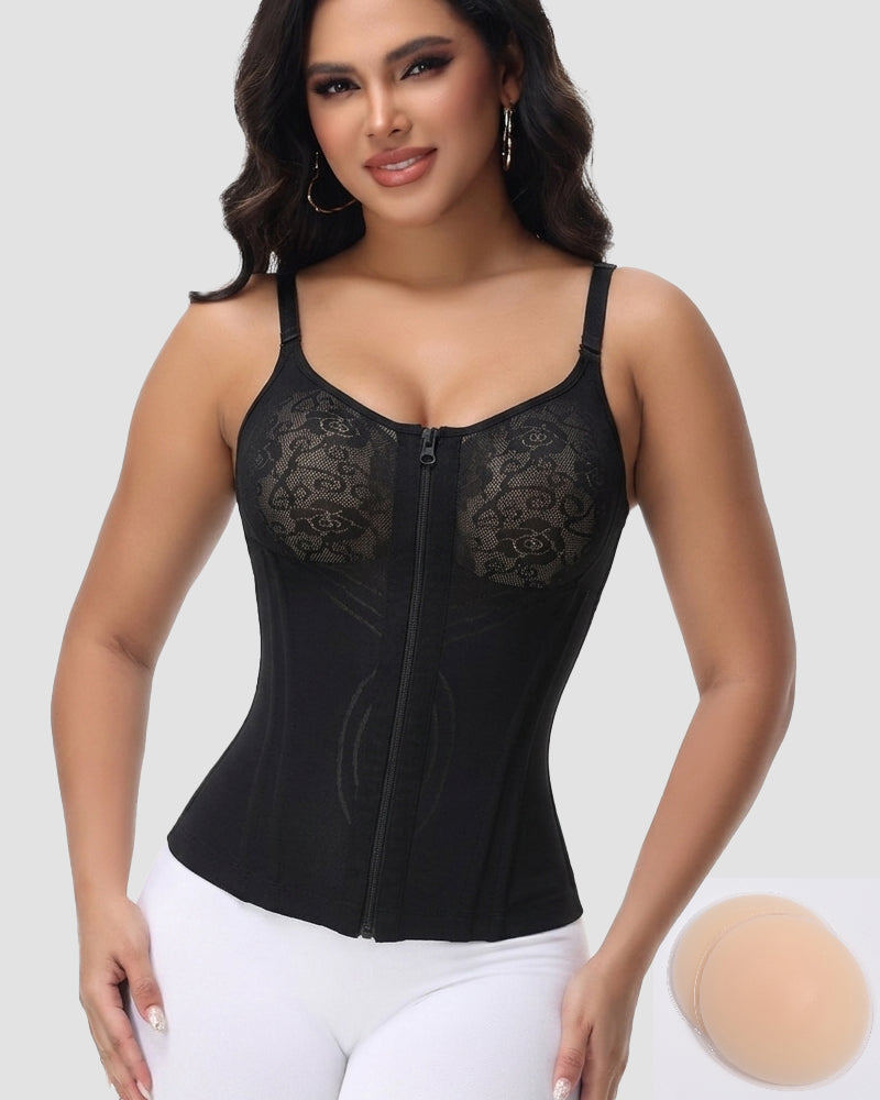 Shapshe® Floral Lace Overbust Waist Trainer Top With Nipple Covers
