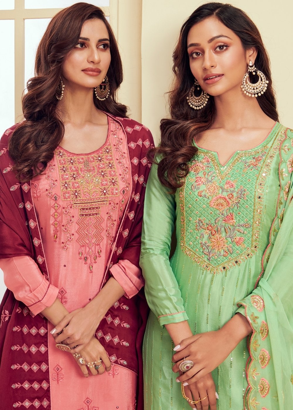 Seafoam Green Georgette Salwar Suit with Thread & Zari Embroidery work - qivii