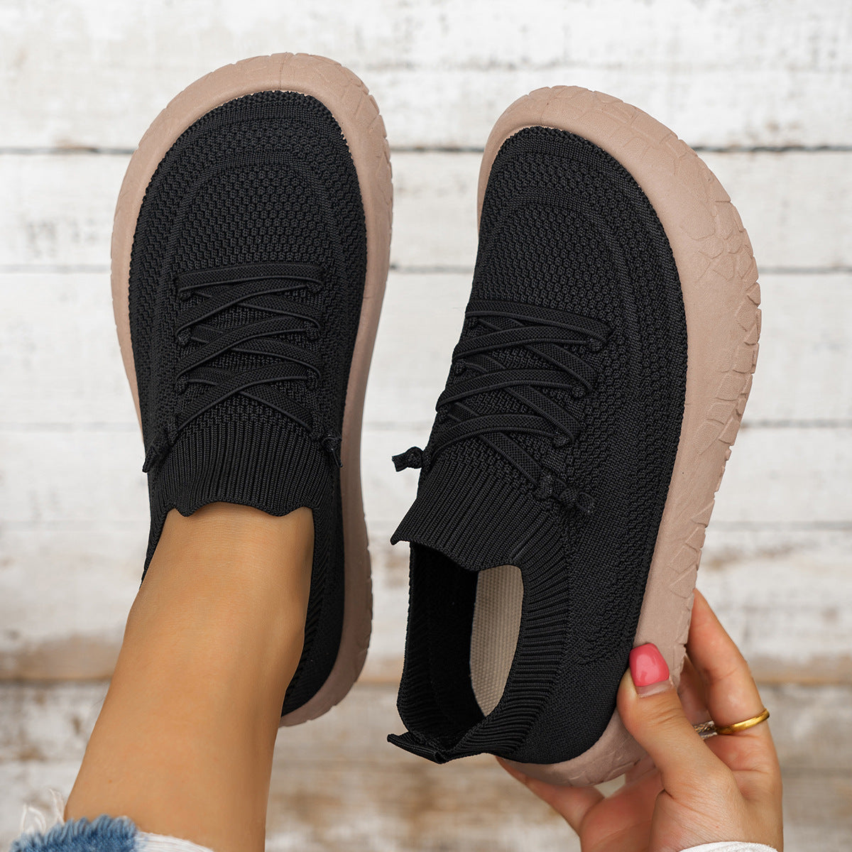 Women's Aria Knit Slip-On Walking Sneakers - Platform Gum Sole Comfort Shoes (US 5-10.5)