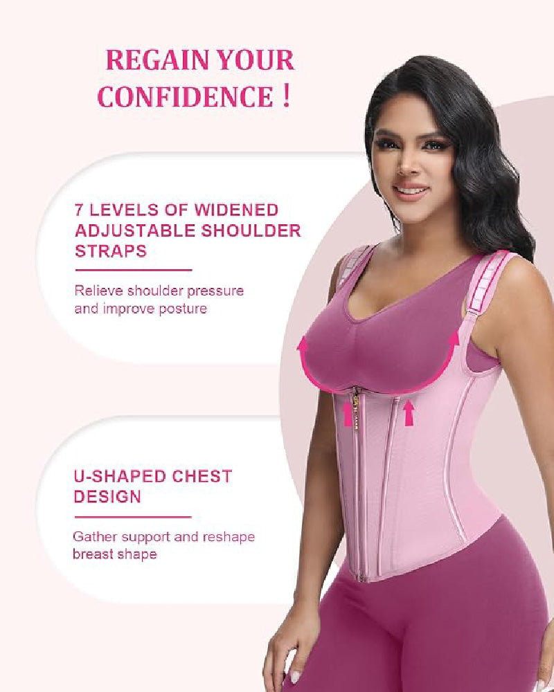 Waist Trainer for Women Body Shaper Corset Vest Tank Top with Steel Bones  - By Qivii