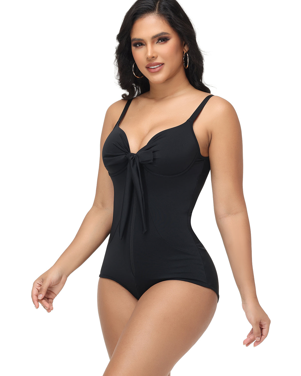 Shapshe® Shaping V Neck Swimsuit with Zipper and Bow  - By Qivii