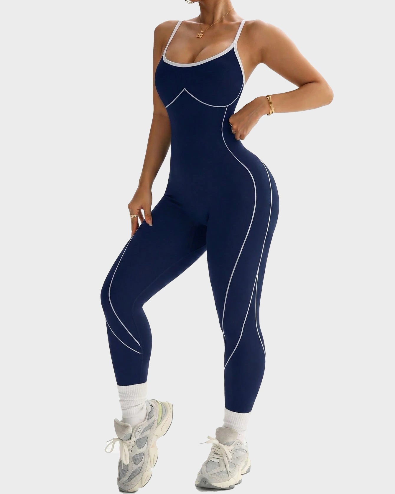 Seamless Skinny Crisscross Cutout Back Butt Lifting Full Length Jumpsuit  - By Qivii