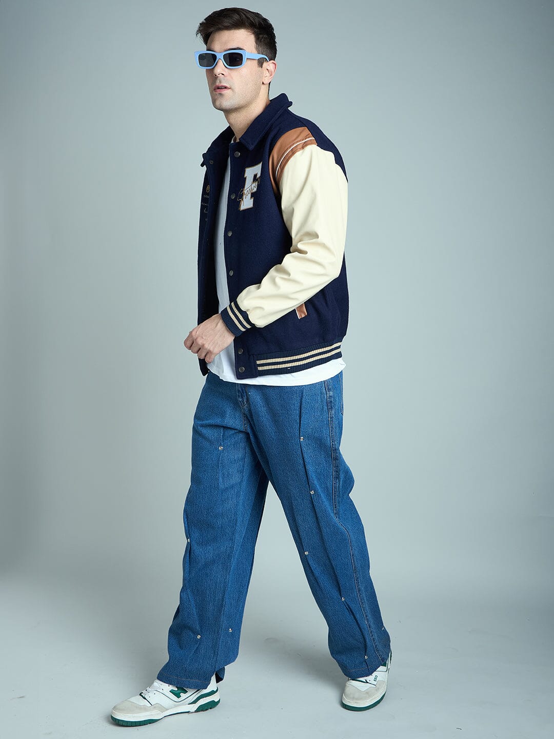 Indigo Pleated Rivets Denim