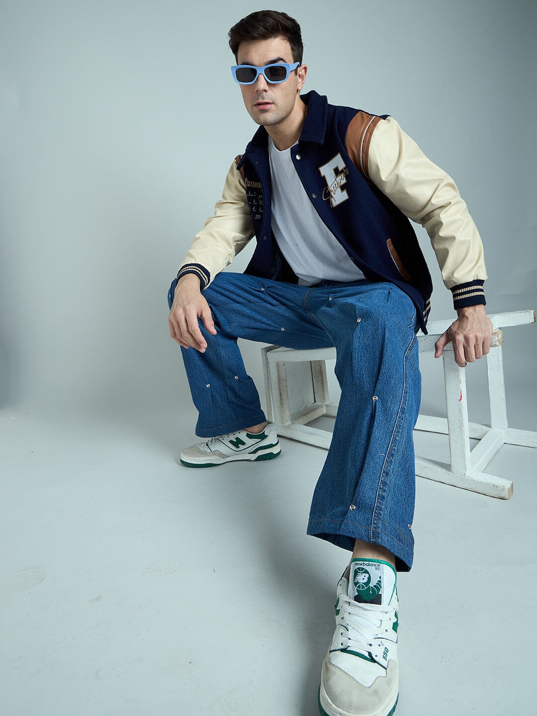 Navy Statement Woollen Varsity Jacket