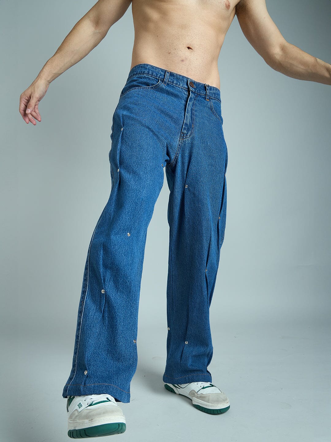 Indigo Pleated Rivets Denim
