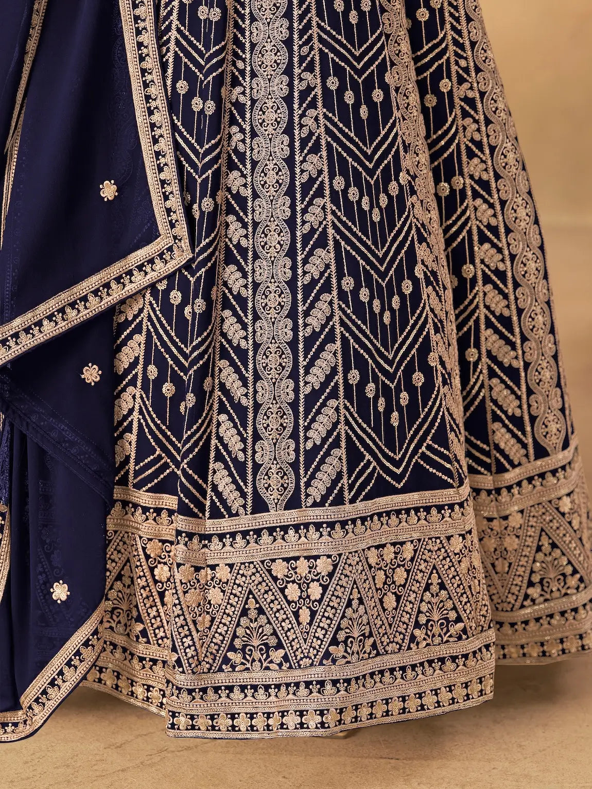 Navy Blue Georgette Embroidery Work Gown