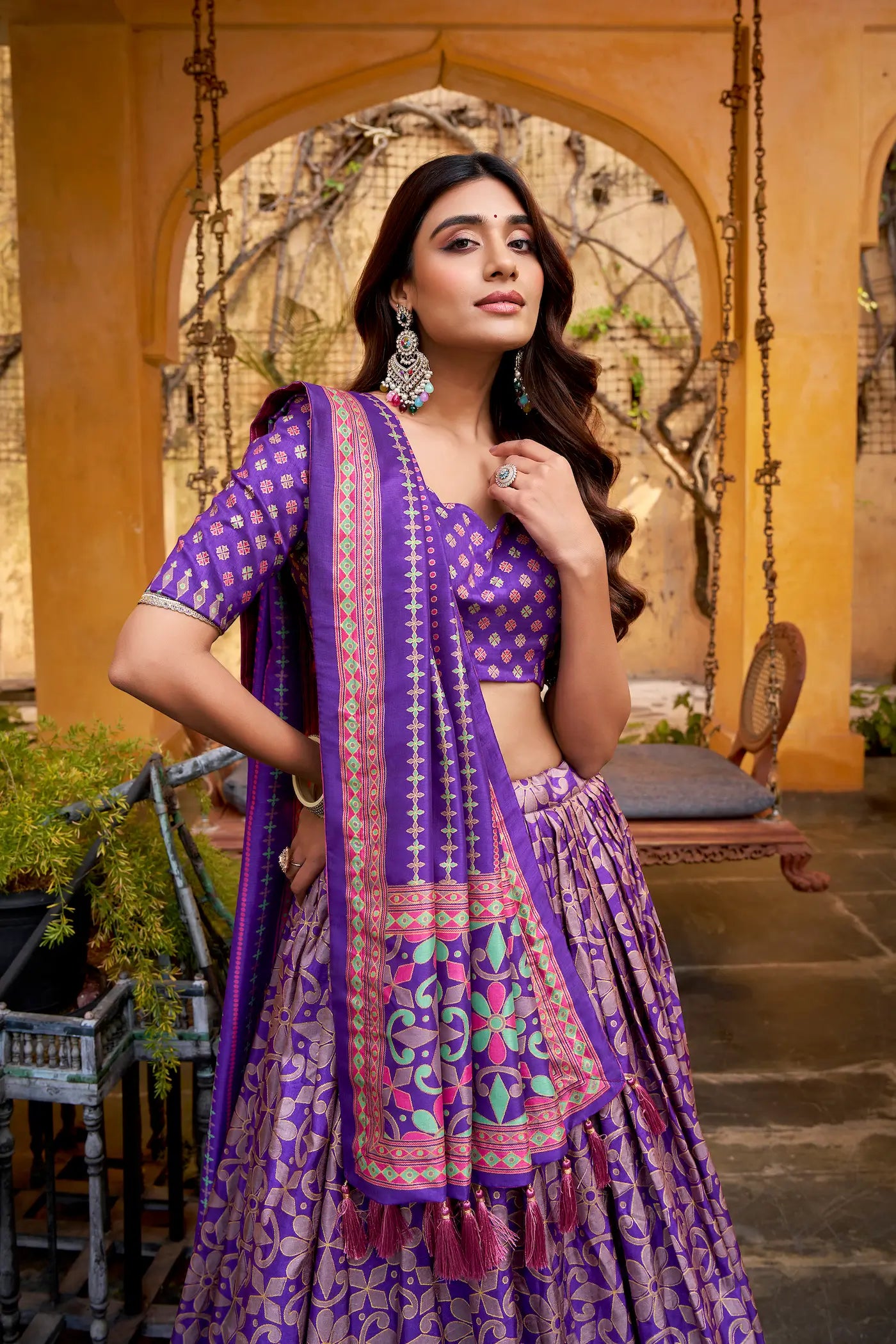 Iris Purple Tasar Silk Lehenga Choli With Saprkle Details