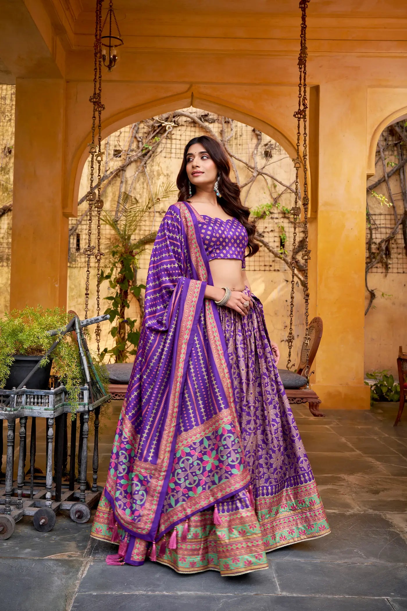 Iris Purple Tasar Silk Lehenga Choli With Saprkle Details