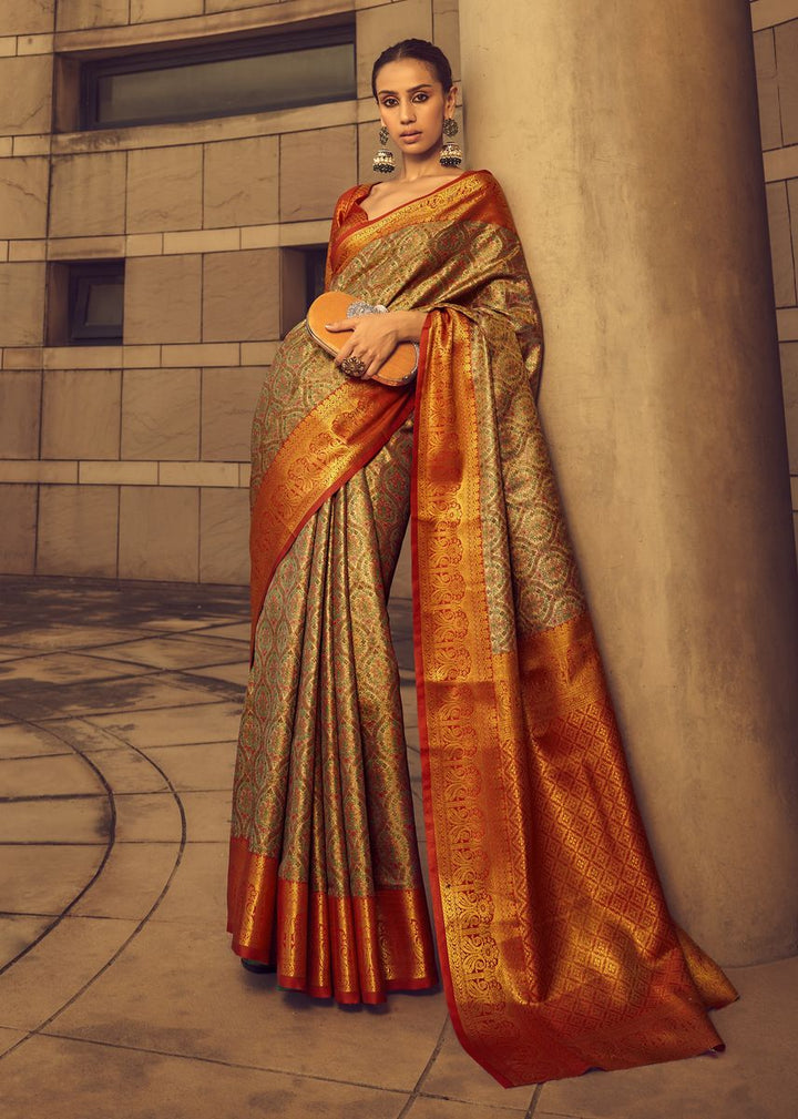 Trombone Yellow Banarasi Silk Weaved Zari Traditional Saree