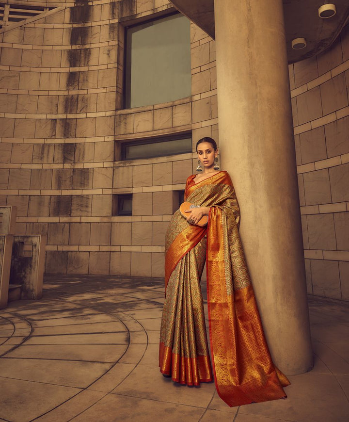 Trombone Yellow Banarasi Silk Weaved Zari Traditional Saree