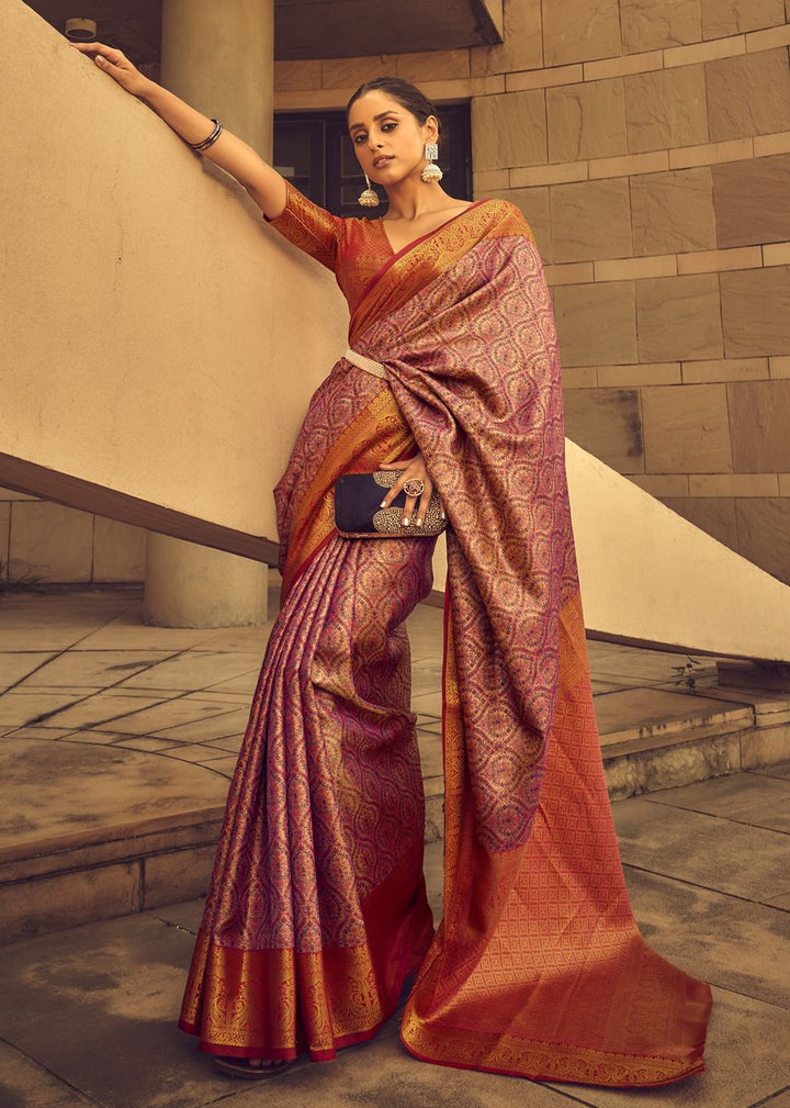 Rose Pink Banarasi Silk Weaved Zari Traditional Saree