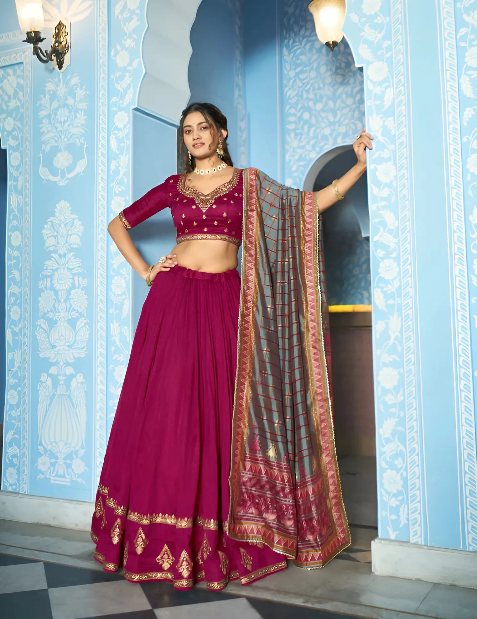 Rani Pink Silk Embroidery Lehenga Choli